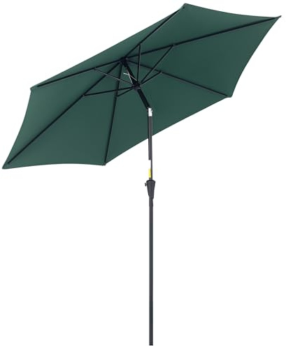 Outsunny Sombrilla de Jardín, Ø260x235 cm, Parasol de Jardín Reclinable con Manivela, Poste Desmontable de Aluminio y 6 Varillas de Metal, para Terraza, Exterior, Balcón, Verde