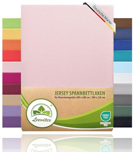 leevitex® Boxspringbett & Wasserbett Spannbettlaken | 100% Baumwolle | Markenqualität | Ökotex | 200 x 220 cm + 40 Steg - Rosa