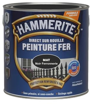 Hammerite Peinture Métal Direct sur Rouille - Anticorrosion, imperméable, direct sans sous-couche - Noir Ferronnerie Mat 2,5 L