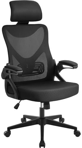 Yaheetech Silla de Oficina Ergonomica Silla Reposabrazo Ajustable Silla Oficina Trabajo con Reposacabeza Silla Giratoria Negro