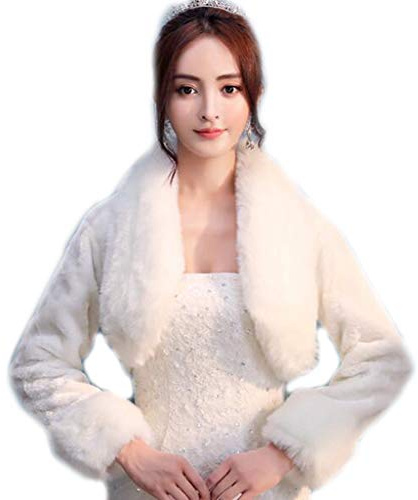 LLLucky Mariage mariée Demoiselle d'honneur d'hiver à Manches Longues boléro Veste épaissir Chaud en Peluche Femmes col Revers soirée châle Wraps Manteau Blanc
