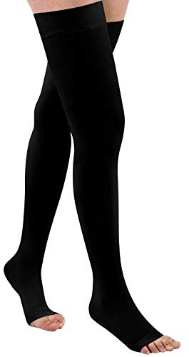 Evolyline Medical Open Toe Thigh High Compression Socks for Women & Men, Beige Compression Stockings toeless 20-30 mmHg Graduated Support Stockings for Varicose Veins, Edema, Flight