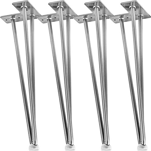 STILISTA® 4er Set Hairpin Legs Möbelfüße mit DREI Stangen 30 bis 70 cm, schwarz oder Silber