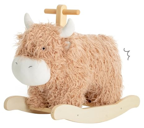 Baby Rocking Horse for 1 Year Old,Wooden Cow/Yak Horse Rocking with Wicker Plush Wooden Ride On Toy for 2 Years Old Girl&Boy Nursery Birthday Gift