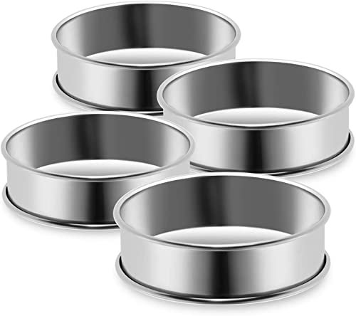 Crumpet Rings - 4Pack 10 cm Double Rolled Tart Rings, Stainless Steel Non Stick English Muffin Rings, Stainless Steel Pastry Rings for Baking Cookie Desserts Pancake Eggs Muffin Kitchen - Wancala