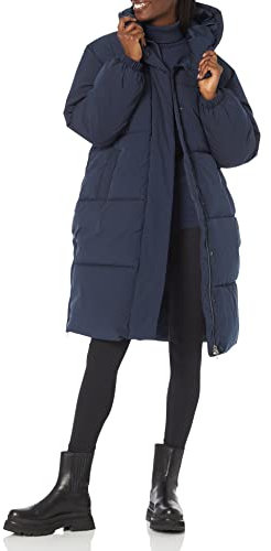 Amazon Essentials Damen Lange Oversize-Daunenjacke mit Kapuze (in Übergröße erhältlich), Marineblau, L