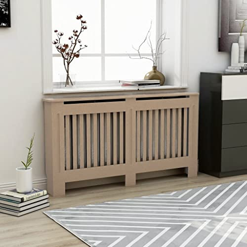 HOMIUSE Heizkörper Verkleidung Abdeckung 152x19x81.5 cm Heizkörperverkleidung Modernes Lamellen-Design Heizung Abdeckung Heizungsverkleidung für Schlafzimmer Wohnzimmer Braun MDF