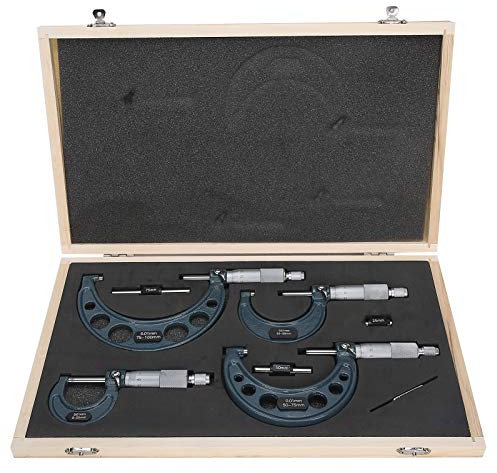 KIMISS Micrometro Esterno Micrometro Set Carburo Cementato Ghisa 4 Pezzi 0 100 Mm Metrico Micrometri Esterni Calibro di Spessore Calibri di Misurazione con Custodia
