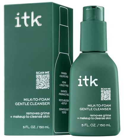 ITK Skincare 2-in-1 Milk-To-Foam Gentle Cleanser - Effective Face Wash + Makeup Remover with Vitamin B5, Pineapple + Coconut Enzymes for Radiant Skin - Cleanse, Remove Excess Makeup + Moisturize Skin