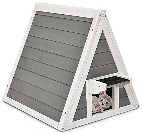 GYMAX Niche pour Chats, Maison pour Chat avec Toit en Asphalte & Porte, Niche en Bois pour Chiens Résistante aux Intempéries, Charge 20 kg, pour Intérieur/Extérieur, 50 x 55 x 52 cm