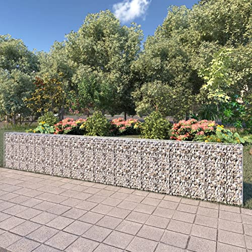 Mengtu Gavión pared con cubierta de gaviones de piedra gaviones cesta de piedra gaviones pared cesta de alambre para jardín 600 × 30 × 100 cm acero galvanizado muebles de jardín