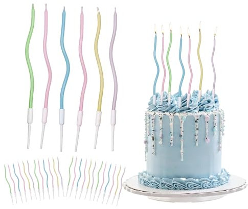 Bolosa 24 Stück Geburtstagskerzen, Kerzen Kuchen Geburtstag Bunt, Kerzen Geburtstag, Geburtstagskerzen Kinder, Geburtstagskerze Spirale, Geburtstag Kerzen für Dekorative Geburtstagstorte (Bunt)