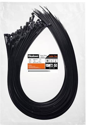 Oksdown 100 Pack Black Thick Cable Ties Heavy Duty Large 1000mm×9.0mm Strong Nylon Plastic Self Locking 40 inch/100 cm Extra Long Zip Tie Wraps
