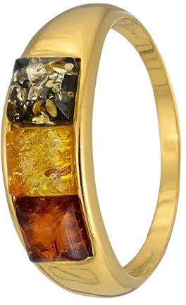 18K Gold Plated Sterling Silver and Multicolored Baltic Amber Ring