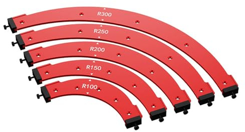 Lot de 5 gabarits de défonceuse d'angle ronds pour le travail du bois R100/R150/R200/R250/R300 pour le travail du bois pour la découpe d'angle intérieur et extérieur