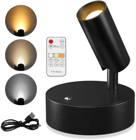 TaoFiaCo Spotlights Indoor, Wireless Uplighting Indoor with Remote Dimmable, Rechargeable Picture Lights,350° Rotate, Battery Powered Spot Light for Artwork Christmas Tree Plant Painting