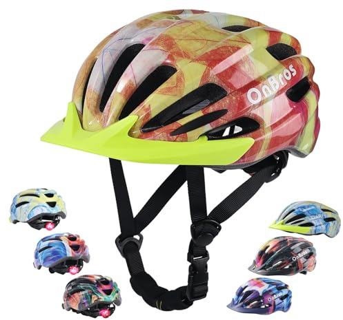 Kids Bike Helmet for Boys & Girls Ages 5-7-9-10-12-14 Adjustable Kid Cycle Helmet with Visor & Light, Lightweight & Safe for Cycling Scooters and Skating 50-57cm (Orange)