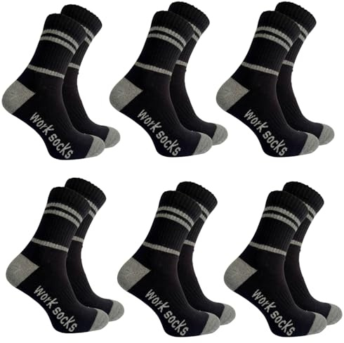 Calcetines de trabajo para hombre - 6 pares - Negro