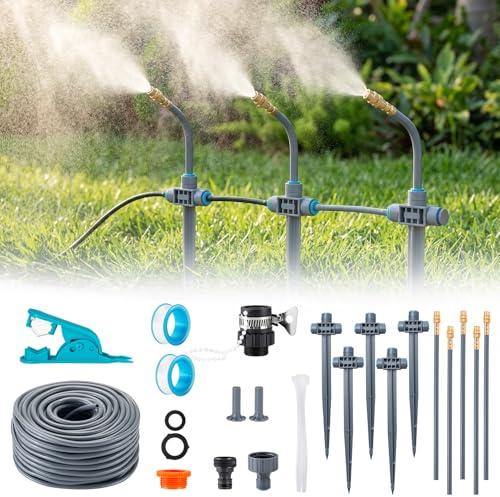 Trädgårdsbevattningssystem med markspets 360° fritt justerbart, droppbevattning exakt flödeskontroll, sprinklersystem kylsystem för växthus, upphöjd säng, terrass, balkongkrukväxter