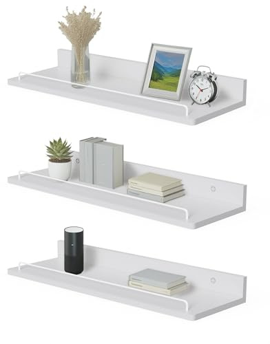 Jemyxhw Mensole da Muro, 3 Mensole da Parete Mensola Legno per Bagno, Ingresso, Soggiorno, Cucina e Ufficio (Bianco)
