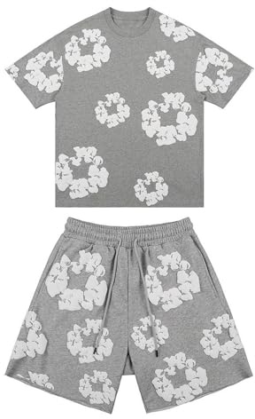 RUITOTP Tuta Estiva con Stampa Kapok de Uomo Set T-Shirt e Pantaloncini da Uomo DT Tuta da Jogging Estiva da Pezzi a Maniche Corte Hip Hop Y2K T-Shirt con Stampa in Schiuma da Unisex