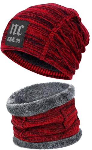 Bequemer Laden Hombres Invierno Gorro Termicos Bufanda Conjunto Tejer Regalo Hombre Mujer para Clima Frio con Forro