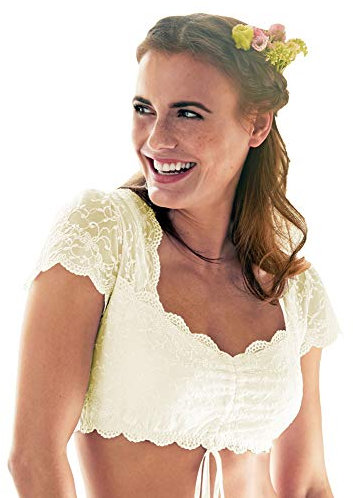 Nina von C. Spitzen Dirndlbluse Valeska Kurzarm 48462971 (DE/NL/SE/PL, Numerisch, 34, Regular, Regular, Champagner)