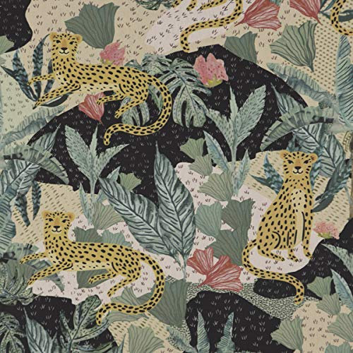 SCHÖNER LEBEN. Dekostoff Baumwollstoff Halbpanama Dschungel Leopard bunt 1,40m Breite