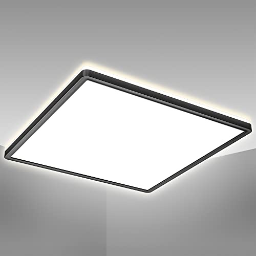 B.K.Licht - Panneau LED à lumière indirecte, plat, couleur de lumière blanc neutre, dalle led, plafond, plafonnier led, lustre salon et cuisine et chambre, 42x42x2,9cm, noir