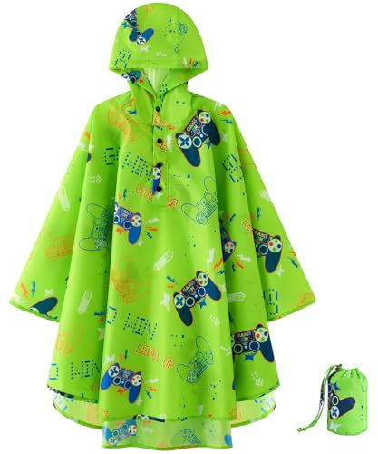 WAWSAM Lightweight Rain Poncho Kids, Ponchos for Kids Waterproof Reusable Hooded, Kids Poncho Rain Jacket for Boys and Girls