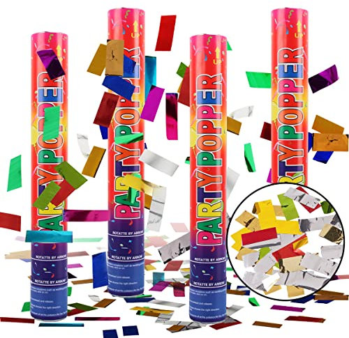 Konfettikanone, RosyFate 4 x Party Popper 40cm, 6-10m Effekthöhe, Konfetti Shooter, Konfetti Popper,für Geburtstage, Hochzeiten, Karneval (Farbe)