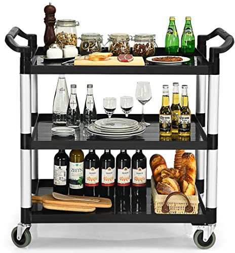 GiantexUK 3 Tier Service Cart, Large Kitchen Storage Trolley with Lockable Wheels and Ergonomic Handles, Rolling Utility Carts for Dining Room