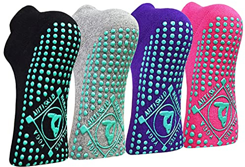 HYCLES 4 Pairs Non Slip Yoga Socks with Grip -Pilates Socks for Men and Women Anti Slip Grippy Socks for Yoga, Pilates, Barre, Home, Hospital UK 4-7