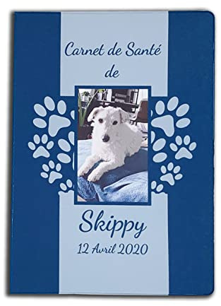 Protège carnet de santé pour chat ou chien, Texte et photo personnalisables, Format fermé 16x22.5 cm, modèle Coeur bleu