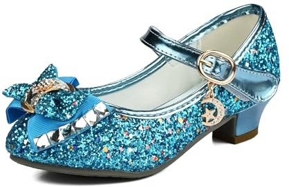 TRIWORIAE-Zapatos de Princesa Elegantes para Niñas de Tacón con Lentejuelas Purpurinas para Disfraz, Fiestas, Bodas Azul 33