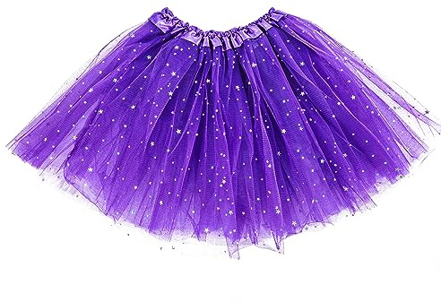 Tutu Skirts for Women Adult, Purple Tutus with Stars Sequin, 3 Layered Tulle Tutu Skirts for Women Retro 80's Bubble Skirt