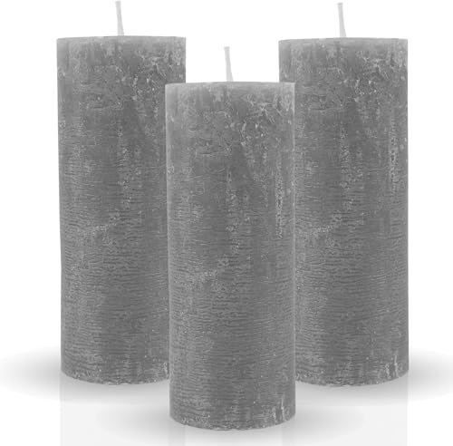 Bestgoodies Rustikale Stumpenkerze 3er-Pack Grau vers. Farben/Größen - Lange Brenndauer Antik Kerze, Duftfreie Altarkerze - Dekokerze, Adventskerze