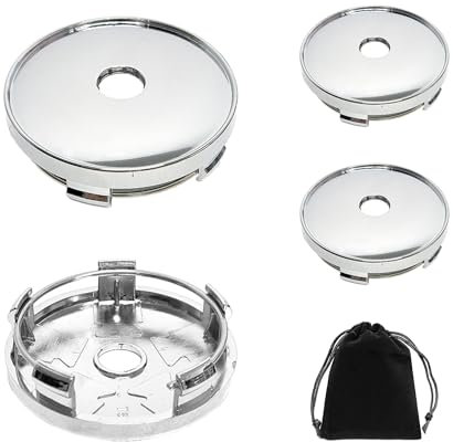 4 modifizierte Auto-Nabenkappen, mit 1 schwarzer Aufbewahrungstasche, universelles modifiziertes Autosilberzubehör, ABS-Nabenmittenkappe(Außendurchmesser 60mm, innendurchmesser 56,5mm)