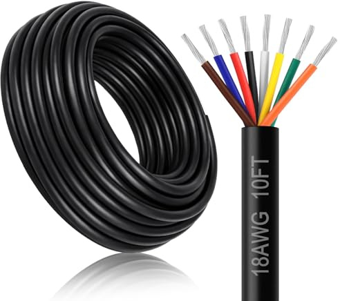 DEKIEVALE 18 Calibro 8 Conduttore Filo Elettrico, 10FT 18AWG Nero PVC Incagliato Rame Stagnato 8 Cavo di Filo, 18/8 Cavo di Estensione Cavo