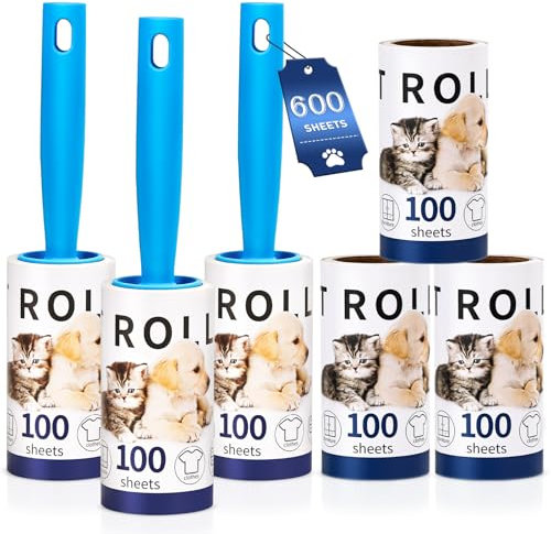 Lot de 600 Rouleaux Anti-Peluches pour épilation d'animaux de Compagnie, 3 poignées avec 6 Rouleaux Anti-Peluches Extra Collants pour épilation des Poils d'animaux domestiques, Anti-Peluches pour