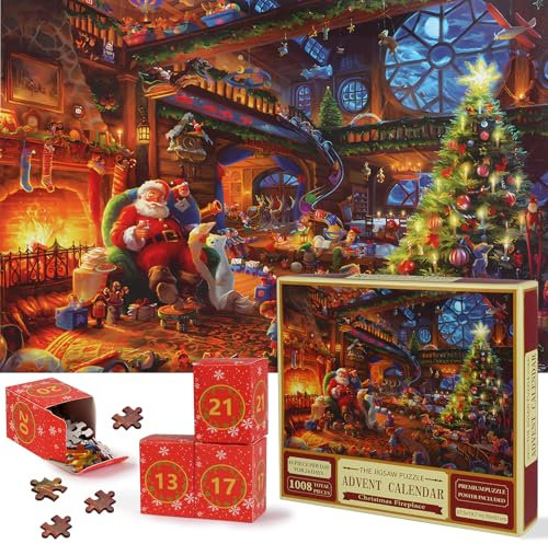 Puzzle Adventskalender 2024 für Kinder und Erwachsene - 1008 Teile Puzzle 24 Tage Weihnachten Countdown Kalender - Familienspiel Weihnachtsgeschenke für Kinder Erwachsene