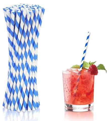 Oktoberfest Deko Strohhalme, Blau-Weiß Gestreift Papierstrohhalme, Deko Oktoberfest Trinkhalme, Biologisch Abbaubare Trinkhalme, für Bayrische Deko Bier Cocktail Geburtstag Hochzeit Party (100 Stück)