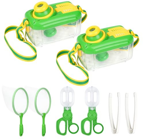2er Set Entdecker Set für Kinder – Forscherset mit Becherlupen, Insektenbox, Lupe, Schmetterlingsnetz & Pinzette – Outdoor Naturspielzeug für Jungen & Mädchen ab 3 Jahren