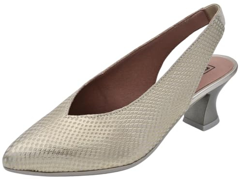 PITILLOS - Zapato clásico,salón Destalonado con Puntera Fina,tacón Ancho,Piel,con Suela de Goma, para: Mujer Color: Oro Talla:38