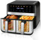 Dual Zone Heißluftfritteuse mit Sichtfenster, 9L (4.5L+ 4.5L) XL 2400W Kapazität Doppel Airfryer, 8 Programmen, Air Fryer mit Touchscreen, Smart und Timer-Funktion, Gesunde Friteuse ohne Öl