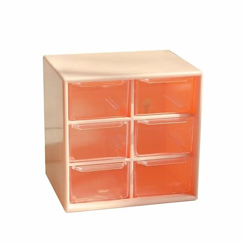 PCJUNLINH Clear Makeup Storage Box - 6/9 Drawer Box that Holds Over 70 Daily Contact Lenses | Christmas and Back-to-School Gifts (Rose-colored small six-palace grid storage box)