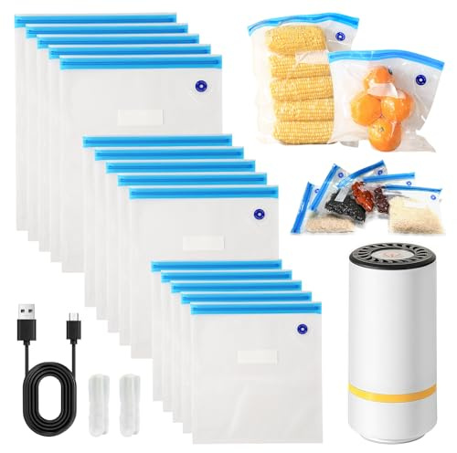 Mini macchina per sottovuoto per alimenti, macchina per sottovuoto per alimenti, macchina per sottovuoto manuale per alimenti, macchina per sottovuoto con 15 sacchetti per sottovuoto, pompa per vuoto