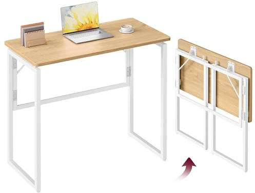VASAGLE Scrivania per Computer Pieghevole, Piano in Unico Pezzo, Angoli Arrotondati, Tavolo da Ufficio, Camera da Letto Balcone Campeggio, Facile da Montare, 80 x 40 cm, Rovere Naturale LWD151YD01