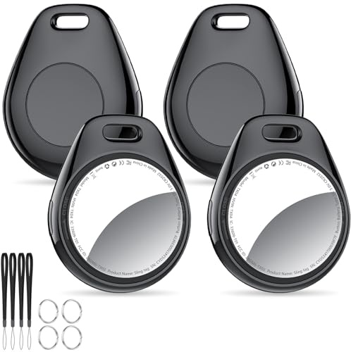 Tukio® Smart Air Tracker Tags 4 Pack Negro, Bluetooth Localizador de Llaves Funciona con Find My App (Solo iOS), rastreador Bluetooth y localizador de artículos con Sonido, Rastreador de Equipaje