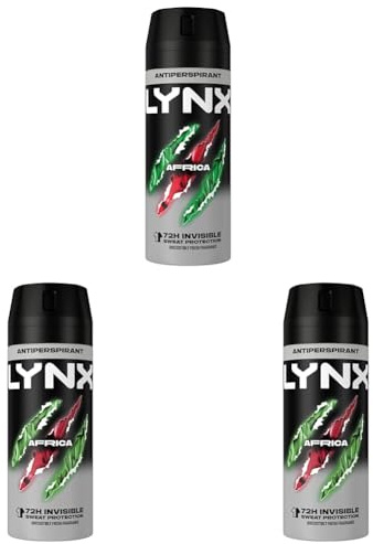 Lynx Africa Antiperspirant Deodorant Spray 72-hour protection against odour and wetness no-fuss aerosol for all-day freshness 150 ml (Pack of 3)